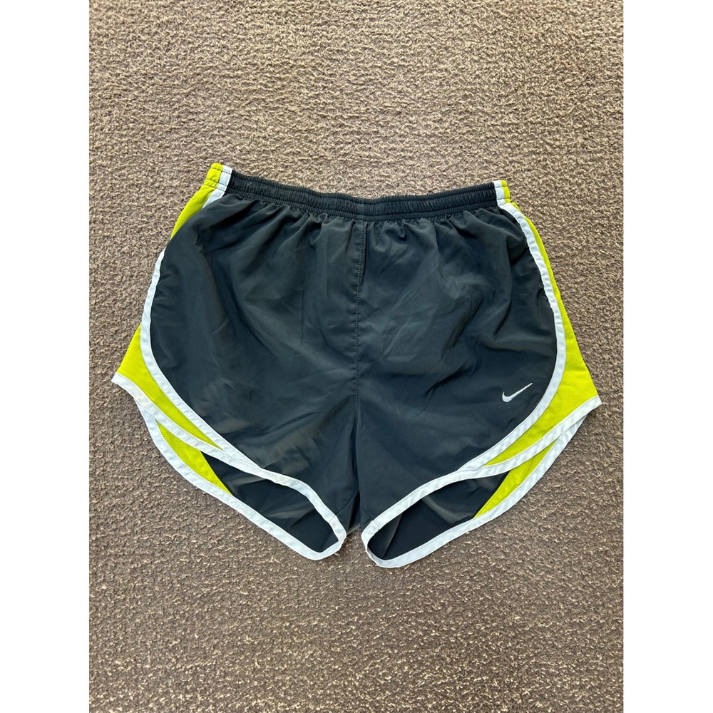Nike Dri-FIT Tempo Running Shorts Womens Small Gray Yellow Mesh Trim Athletic